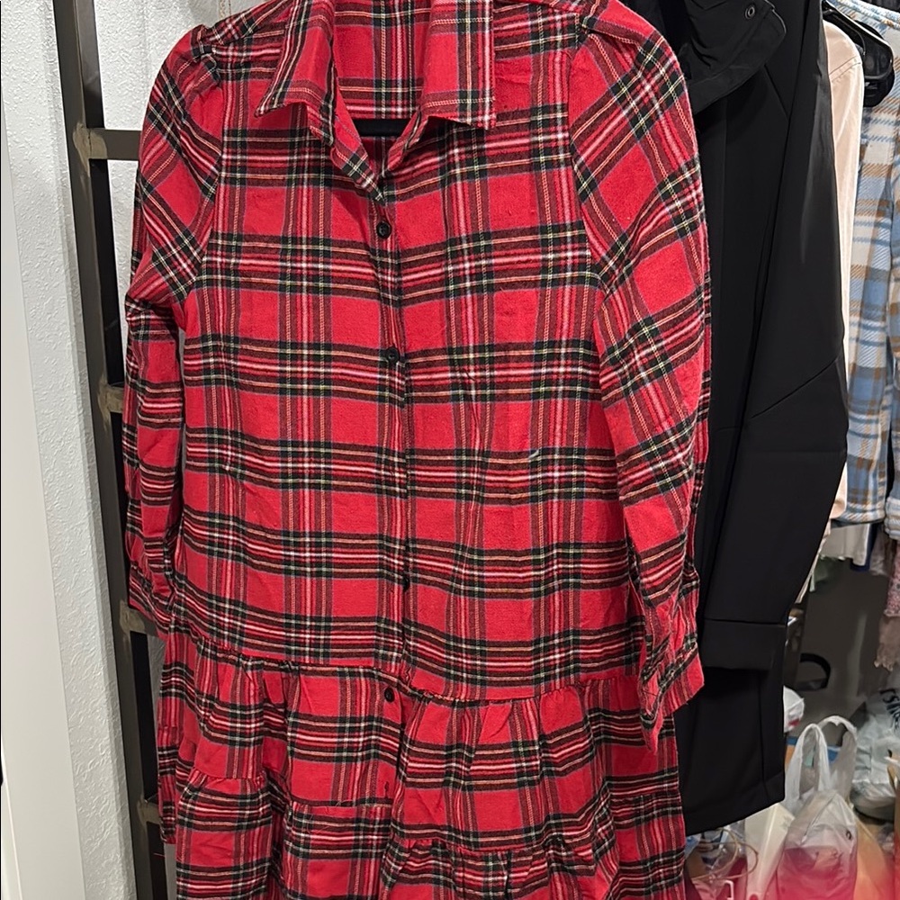Plaid Red Button-Up Dress